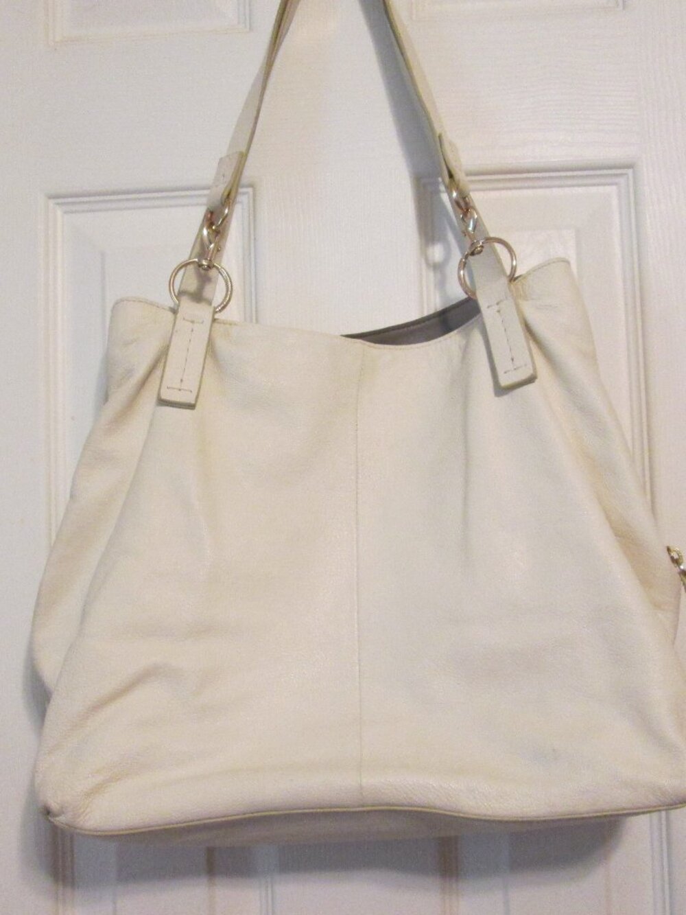 Vince Camuto Creamy White Genuine Pebble Leather Shoulder Bag